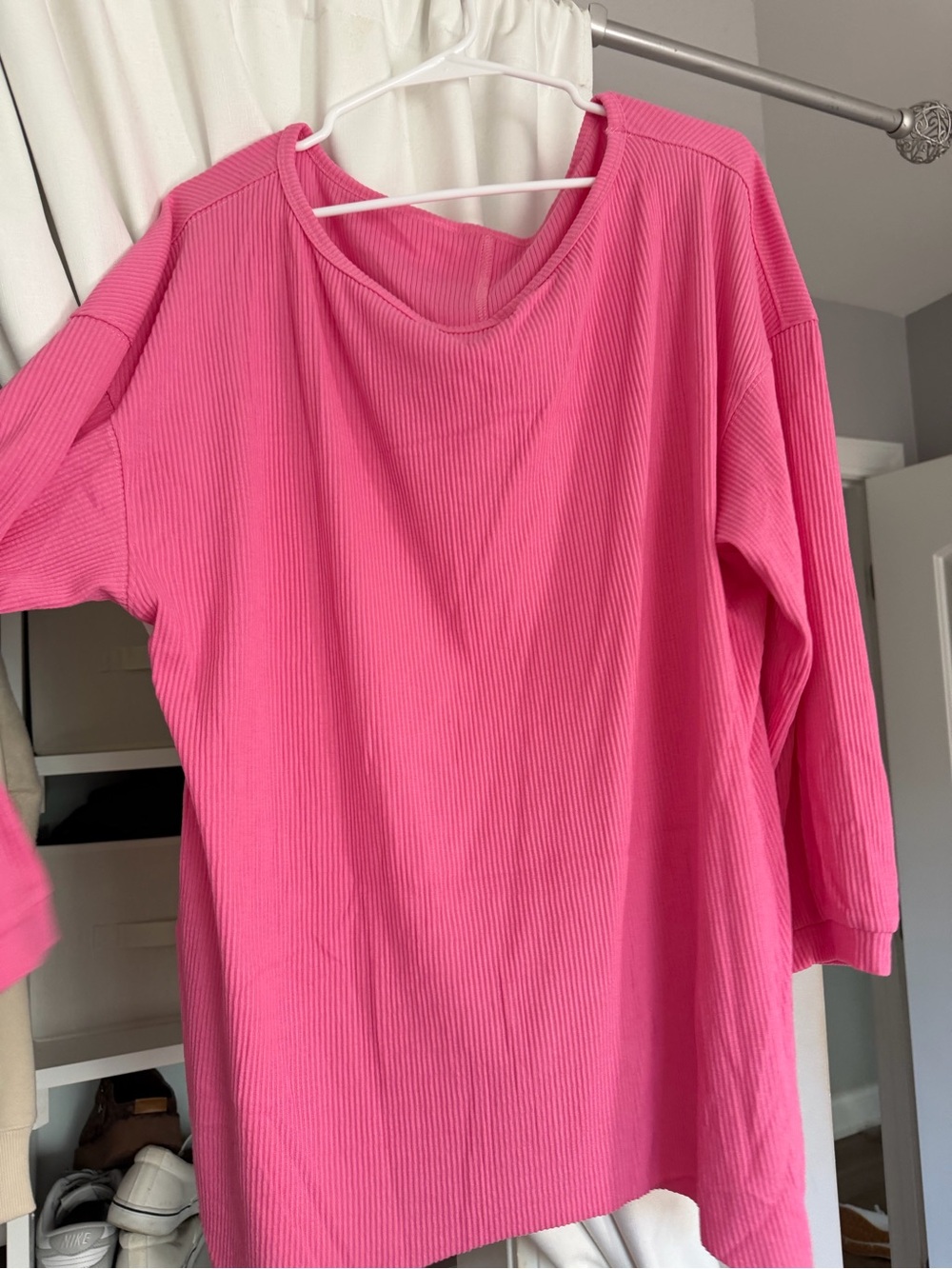 Women's Ribbed Long Sleeve Tee - Hot Pink